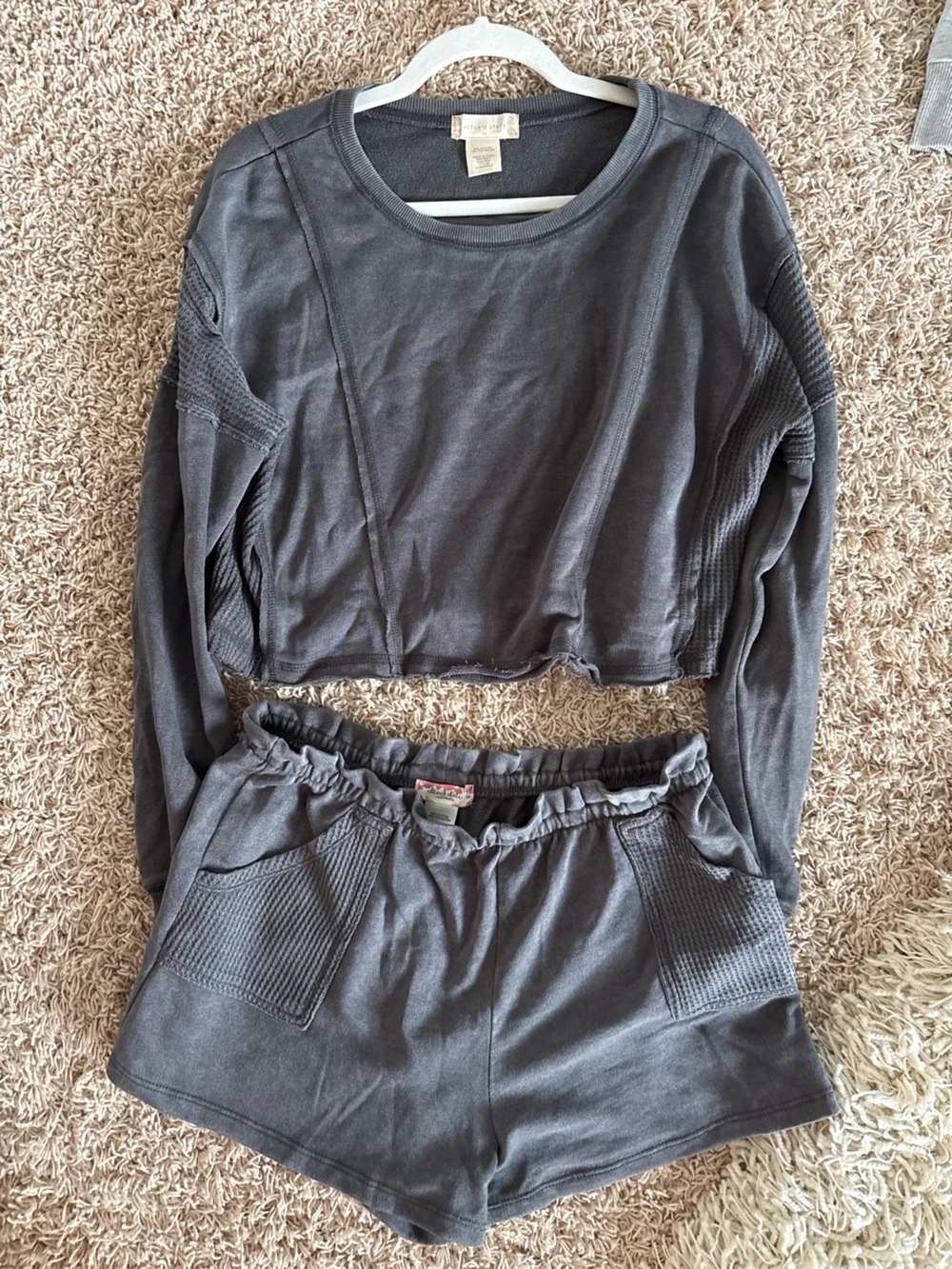 Altar'd State Charcoal Gray Girls' Pull-On Jogger Shorts and shirt. Sold as set